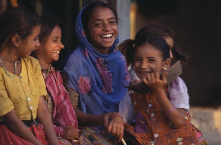 India, Zainabad. School girls with Rubari embroidery. India, Zainabad. School girls with Rubari embroidery.
