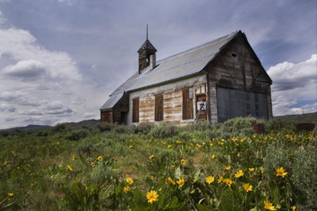 The same Fairfield, ID school/church, but different feel. ID, near Fairfield, Camas prairie abandoned school house and/or church.